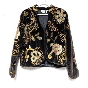 Chicos Velvet Embroidered Jacket Size L Bohemian Romance